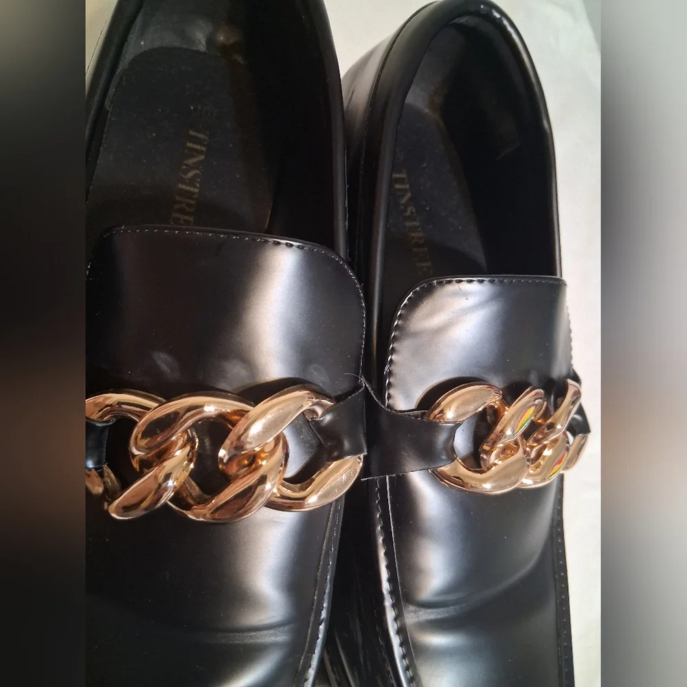 Black Chunky Platform Chain Loafers – Women’s Size 10 TINSTREE Grunge Y2k Trendy
